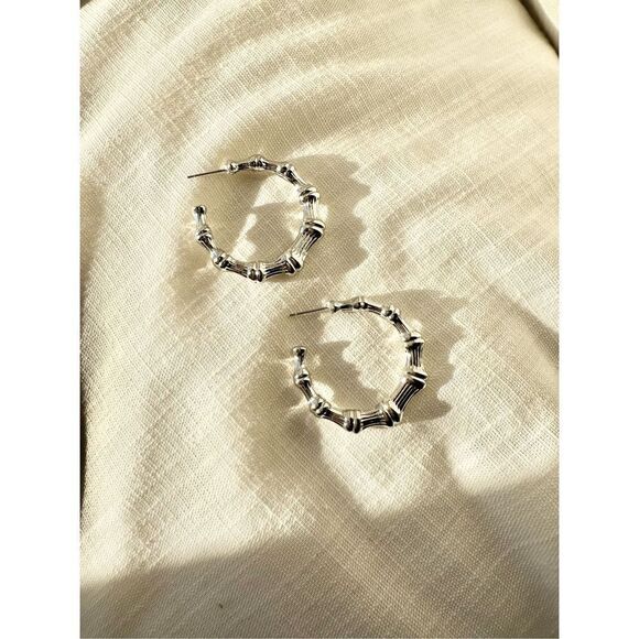 Silver light weight bamboo hoop earrings - Picture 1 of 3